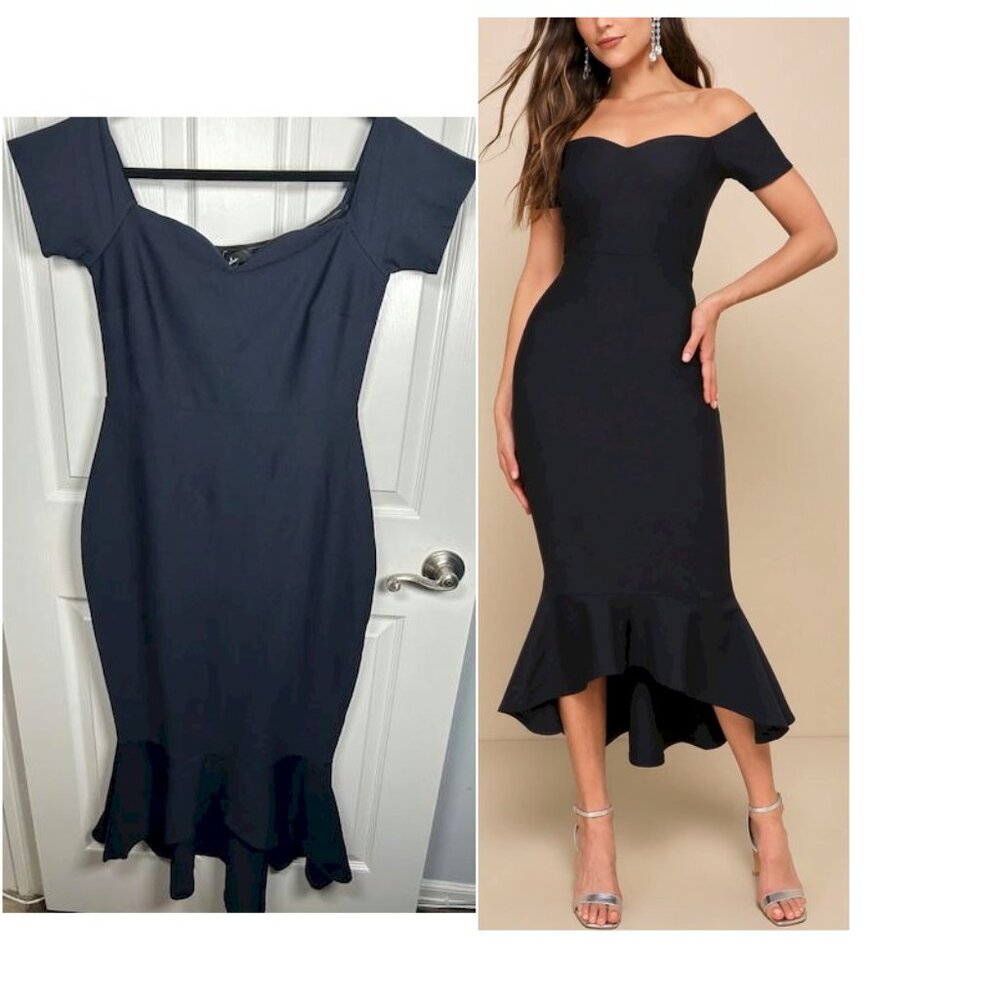 Lulu's How Much I Care Midnight Off-the-Shoulder Midi Dress Size Large New NWT